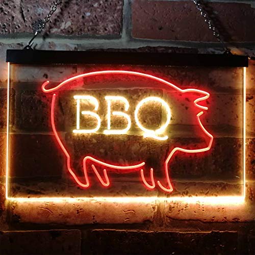 Pork Pig BBQ Dual LED Neon Light Sign